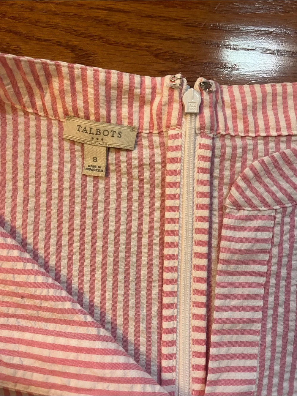 TALBOTS Pink & White Striped Tiered Short Seersucker Sleeveless Dress, Women's 8